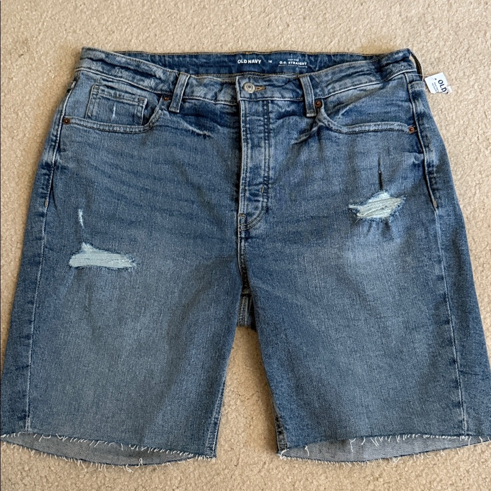 NWT Old Navy Distressed Blue Jean Shorts W16 OG Straight High-Rise